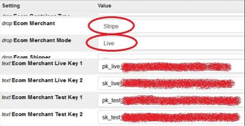 settings page for ECOM